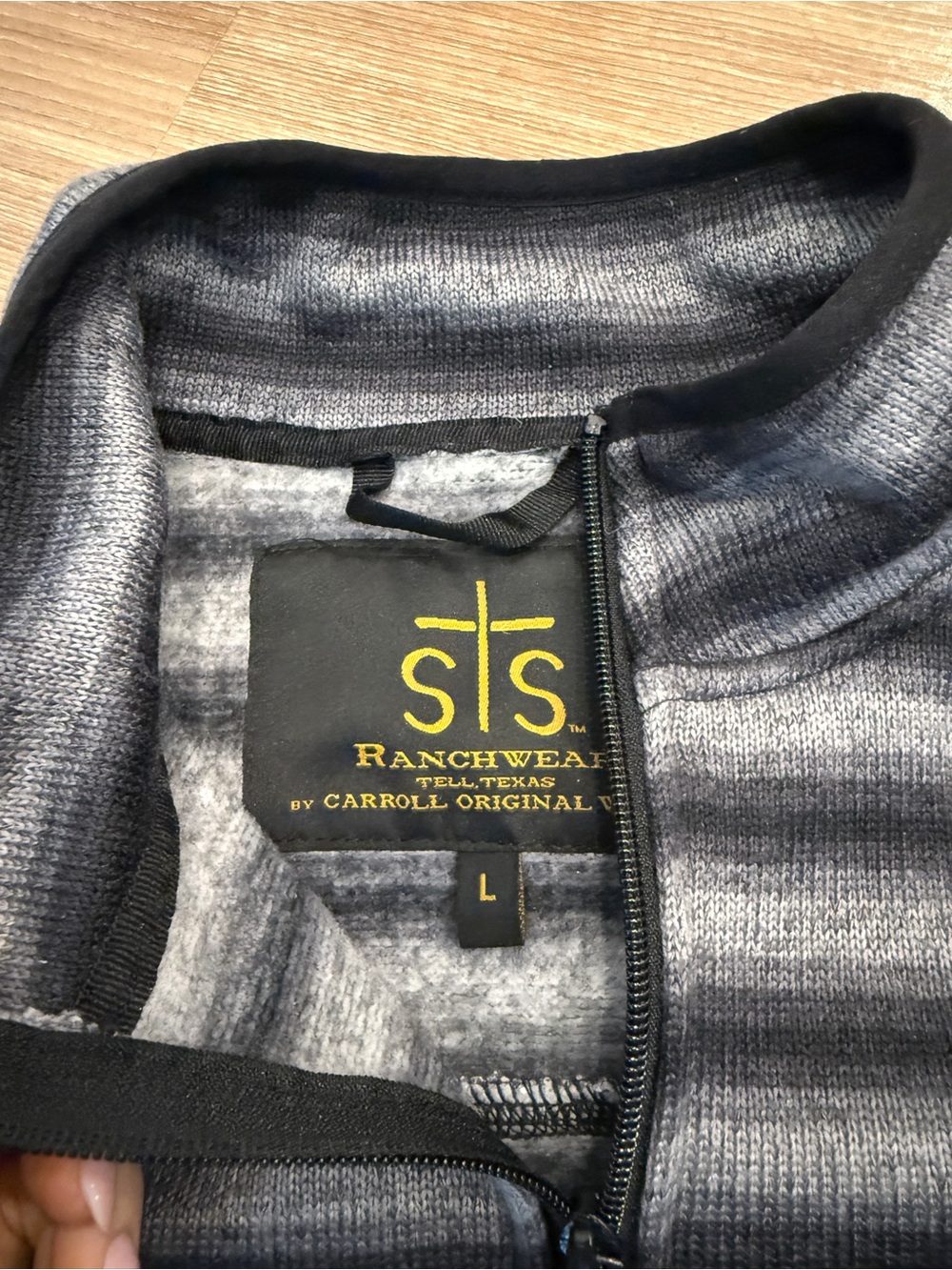 STS Ranchwear Men’s Black and Gray Striped Quarter-Zip Pullover - Picture 3 of 5